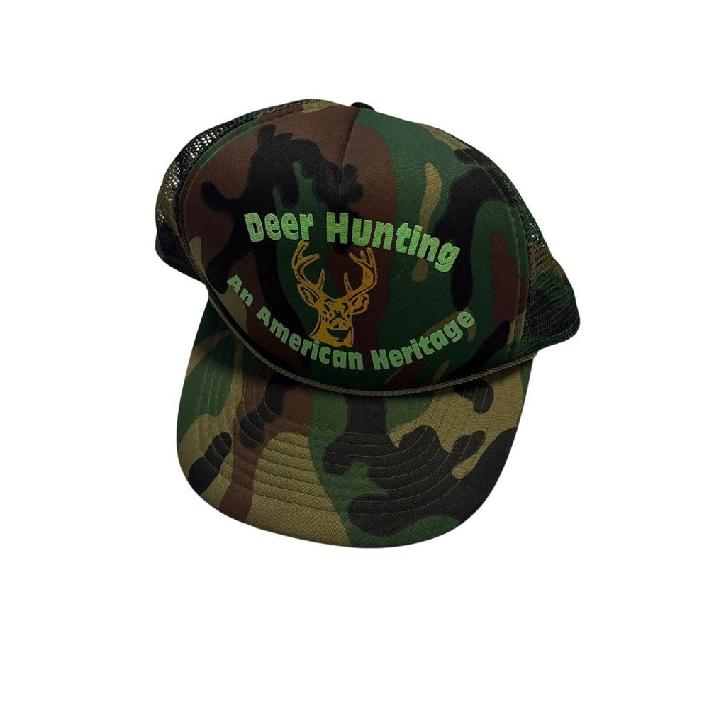 Vintage Deer Hunting Trucker Hat Cap Snapback Mesh Back Camo‎ Outdoors 90s EUC